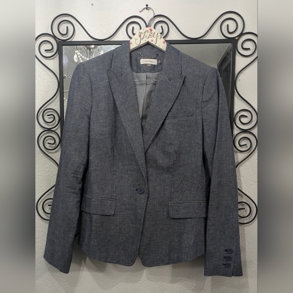 Calvin Klein Cotton Linen One Button Closure Fully Lined Women's Blazer Size 12P - Picture 8 of 9